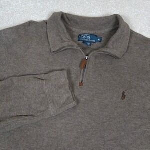 Polo Ralph Lauren Mens XL Pullover 1/4 Zip Long Sleeve Sweater Brown